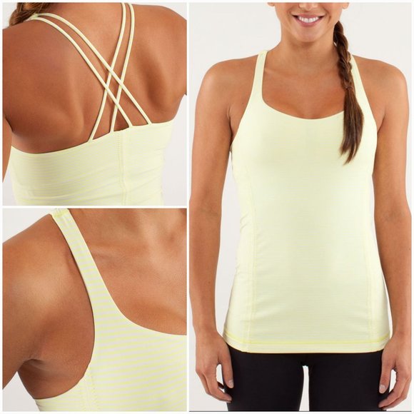 lululemon athletica Tops - Lululemon Free To Be Tank Slope Stripe Cream & Yellow w Built In Sports Bra